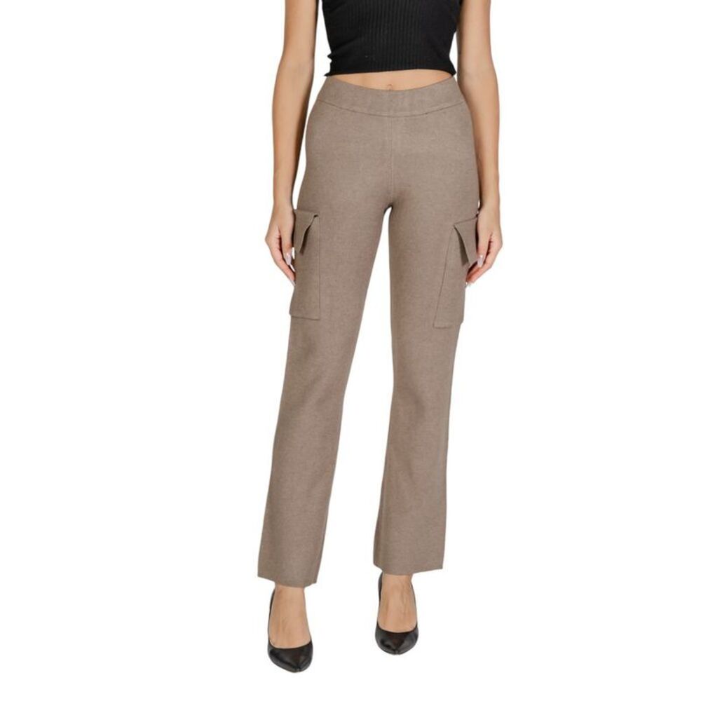 Vila Clothes Beige Viscose Cargo Women's Pants
